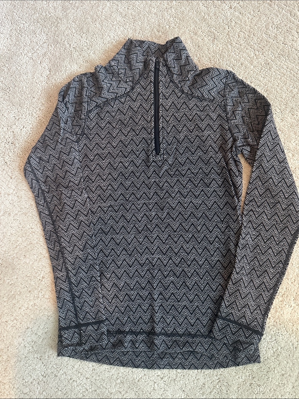 Smartwool Merino Wool 250 Quarter Zip Long Sleeve Base Layer Chevron Black White